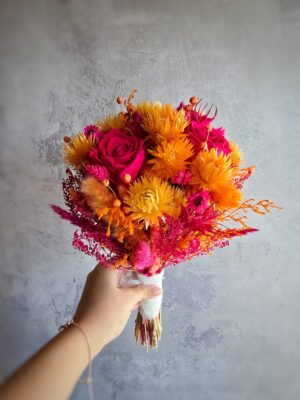 Bukiet ślubny różowo-pomarańczowy