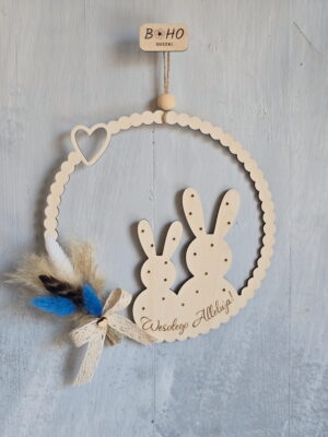 Boho wianek wielkanocny z suszonymi kwiatami - niebieski