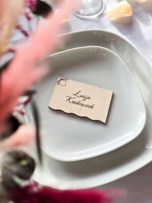 Drewniana winietka ślubna z grawerem, motyw cytryny, dolna fala