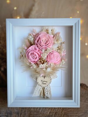 Prezent na Dzień Babci z dedykacją - ramka z bukietem suszonych kwiatów