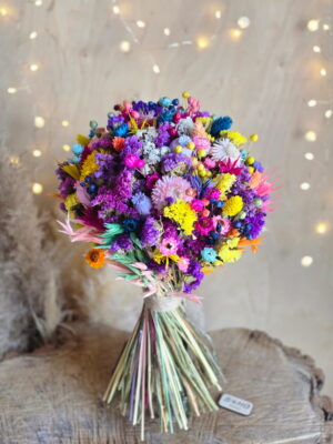 Kolorowy zestaw ślubny z suszonych kwiatów