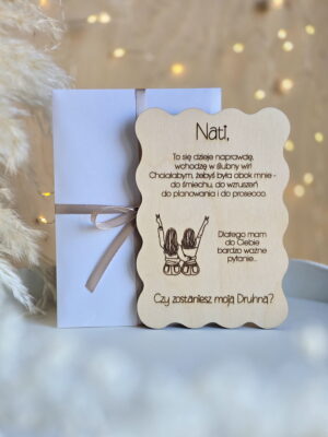 Prośba o bycie Druhną - personalizowana drewniana kartka z grawerem