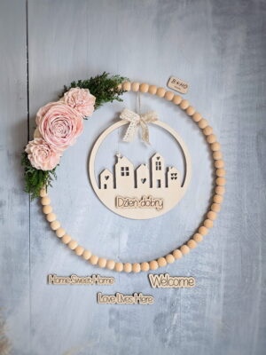 Rustykalny wianek drzwi lub ścianę z napisem do wyboru