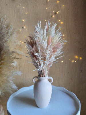 Biało-różowy bukiet z suszonych kwiatów do wazonu