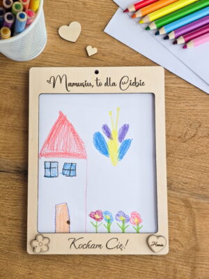 Personalizowany prezent na Dzień Mamy – ramka na rysunki dziecka A5