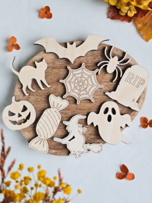 Zestaw dekoracji Halloween ze sklejki do wianków i rękodzieła